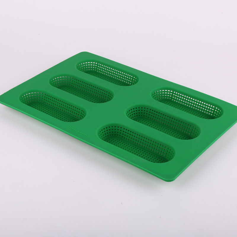 BSCI Factory Made 6 Cavity Micro Silicone Perforated Mini Baguette Baking Pan