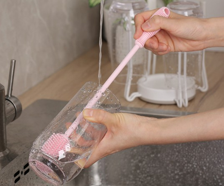 Household long handle  silicone brush kitchen multifunctional cleaning brush glass bottle milk bottle brush