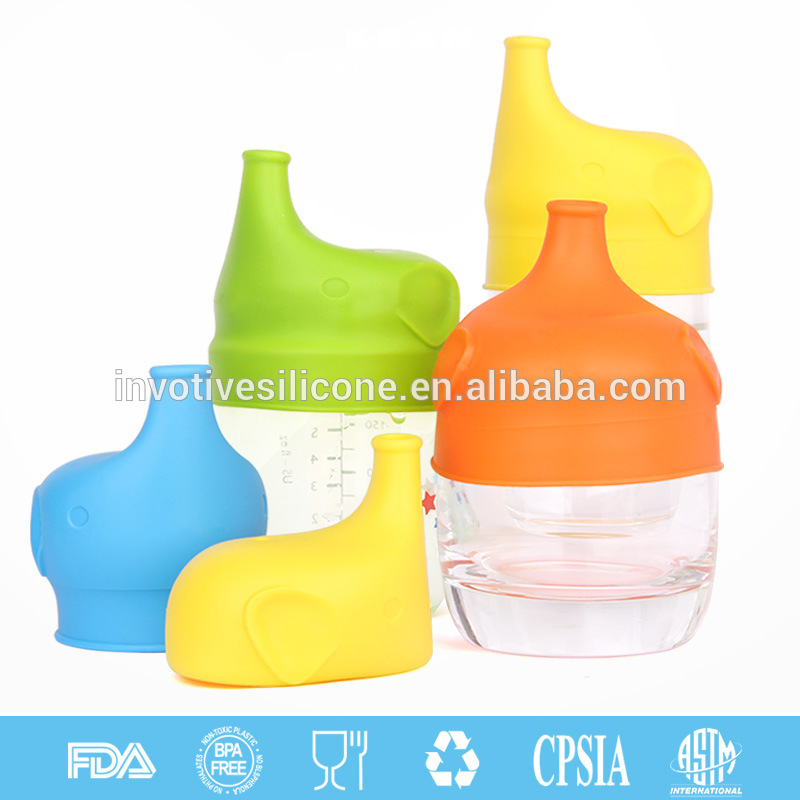 BPA Free Elephant Baby Universal Sipper Silicone Toddlers Spill-Proof Sippy Cup Lid Fit Any Cups