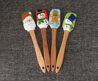 Custom CMYK printing Silicone rubber spatula head with wooden handle